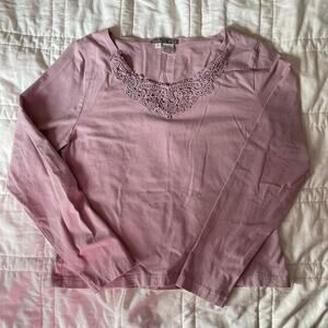Isabella bird Pink lace long sleeve shirt sz L feminine romantic ballet cottage